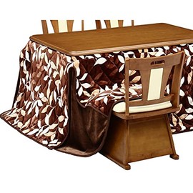 High Type/Dining Kotatsu Comforter, Rectangle 135 x 85 Width for Kotatsu Pearl, Dark Brown Plant Pattern 135, Thin Comforter for High Legs