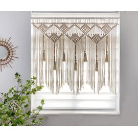 Youngeast Large Macrame Wall Hanging Macrame Headboard for Bedroom Macrame Window Curtains Boho Wall Decor Wall Art tapestry Tassel Woven Wall Backdrop 31”X39” (Wood Dowels Not Included)