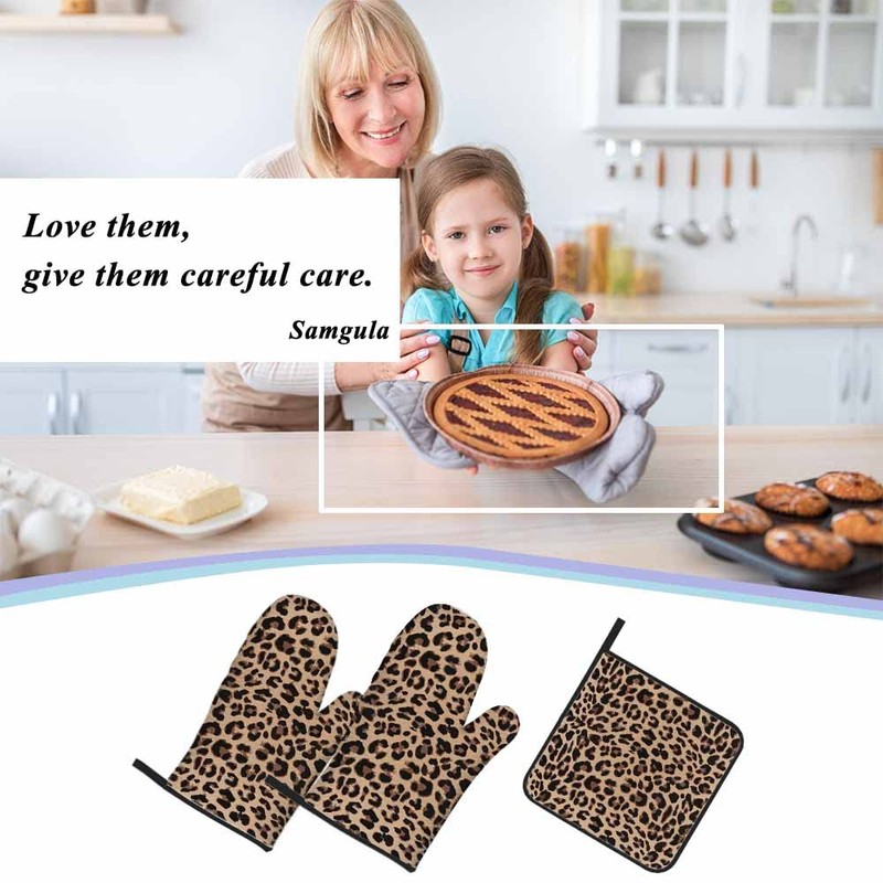 Samgula Leopard Print Oven Mitts and Pot Holders Sets Animal