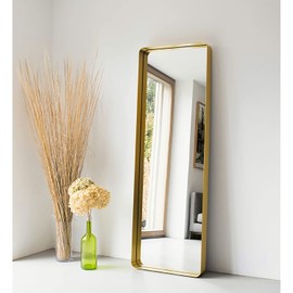 GIFTTROVE Gold Wall Mirror, 18x48 Inch Metal Frame Long Mirror with Rounded Corner, Glass Panel Wall Mounted Decorative Mirror for Vanity, Bathroom, Hangs Horizontal or Vertical