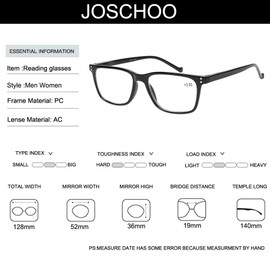 JOSCHOO 5 Pack Reading Glasses Men Women Spring Hinges Comfortable Glasses for Reading (5 Black, 2.25)Medium