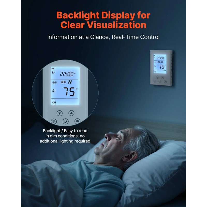 7-Day Programmable Thermostat with Built-in GFCI Sensitivity Home Radiant Underfloor
