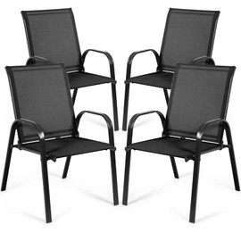 Tangkula 4 Piece Patio Dining Chairs, Outdoor Bistro Chairs W/Curved Armrests, Easy-to-Dry Fabric, Reinforced Steel Frame, Wide & Comfortable Camping Chairs for Garden, Poolside, Backyard (2, Black)