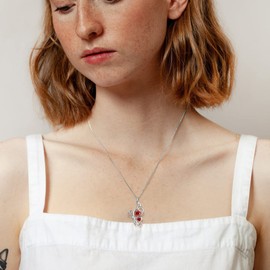 Red Butterfly Heart Necklace Women 925 Sterling Silver Animal Butterflies January Created Garnet Birthstone Garnet Pendant Crystal Wedding Birthday Jewelry DP0307J