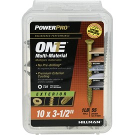 PowerPro Premium One Multi-Material Flat Head Screws, Epoxy Coated Steel, Fasten in Wood, Metal, Concrete, Drywall and Plastic, Bronze, #10 x 3-½ inches, Box of 55 Screws