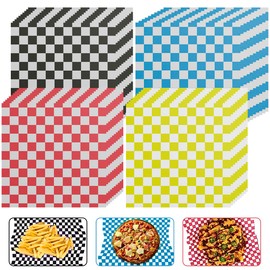 400Pcs Greaseproof Paper Liners Food Grade Sandwich Paper Wraps Checkered Food Wrapping Paper Reusable Paper Basket Liner Multipurpose Paper Sheets for BBQ Picnic Festival Party Fast Food 18x18cm