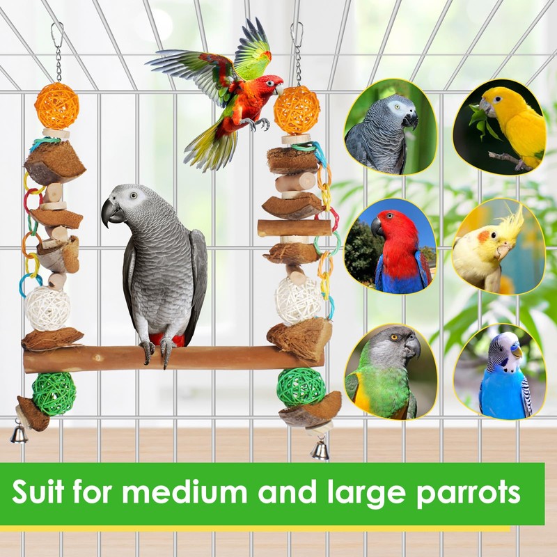 unimaxlink 3-in-1 Parrot Toys Natural Coconut Fiber Parrot Hammock (Swing
