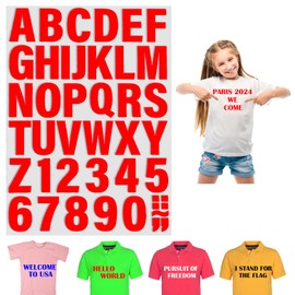 6 Sheets Iron on Letters for Clothing, 2 Inches Large Size Iron on Vinyl Letters with A-Z Heat Transfer Letters 0-9 Iron on Numbers PU Alphabet Stickers for T-Shirt Printing DIY Craft (Red)