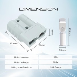 cnaodun - Juego de 8 conectores Anderson de calibre 6-10, 50 A, 12-36 V, batería, conector rápido, batería gris, desconexión rápida, arnés de cables, kit de enchufe para cabrestante, coche, remolque, conductor, dispositivos eléctricos