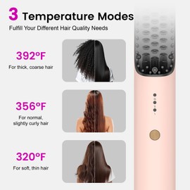Portable Cordless Hair Straightener Brush for Travel, 2-in-1 Hair Straightener with Negative Ion Technology, Anti-Scald, Auto Shut-Off, Fast Heating, 3 Temp Set, Ideal Gift for All Types