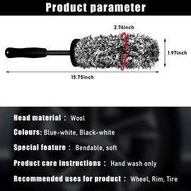 Gasedin Car Cleaning Rim Brush, Soft Wool Scratch Free Vehicle Cleaning Tool, Highly Water Absorption Wheel Brushes for Most Cars/Trucks/Motorcycles, Universal Car Accessories (Black)