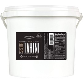 Organic Whole Sesame Tahini Paste - Bulk 6.6lb Bucket - Unhulled & Stone-Ground - Silky Smooth Texture in Hummus, Dips, Dressings - Unsalted, Nut-Free, Kosher, Paleo, Keto - Pepperwood Organics