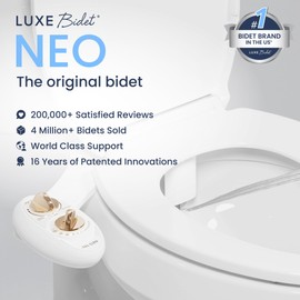LUXE Bidet NEO 185 - Self-Cleaning, Dual Nozzle, Non-Electric Bidet Attachment for Toilet Seat, Adjustable Water Pressure, Rear and Feminine Wash (Gold)