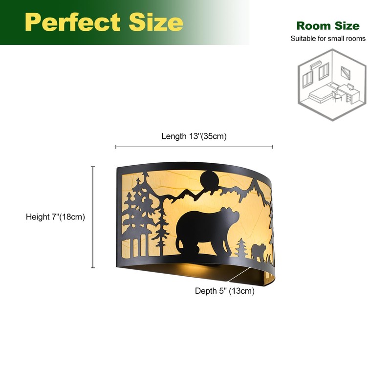 SAYTOP Rustic Bear Wall Sconces Farmhouse Industrial Wall Lamp, Indoor