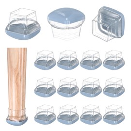 M METERXITY 24-Pack Chair Leg Floor Protectors, 1"-1.25" Elastic Rubber and Plastic Square PTFE Furniture Pads for Chairs/Tables in Hardwood Floors/Tile Floors, Leg Covers [Transparent Blue]