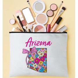 PinPop56 Floral Coquette State Arizona Makeup Bag - Retro Floral State Travel Zippered Makeup Bag Gift For Women - Friends - Arizona Lovers On Birthday - Mothers Day - Holiday