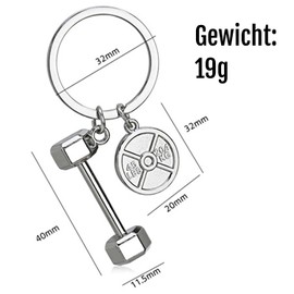 Roar Dumbbell and Weight Plate Keyring Gift for Fitness Lovers Metal, silver