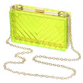SUIKIHUM Acrylic Clear Evening Clutch Bag for Women, V-Design Handbags Neon Hard Frame with Chains Party Purse for Wedding Prom Party (Yellow, Gold)