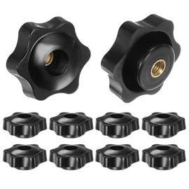 HARFINGTON 10pcs Star Knobs M6 Female Thread 38mm Head Plastic Through Hole Brass Screw-in Clamping Handles Threaded Hand Knobs, Black