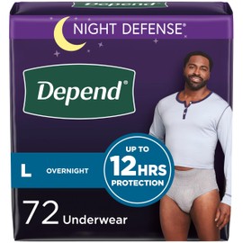 Depend Night Defense Adult Incontinence Underwear for Men, Disposable, Overnight, Large, Grey, 72 Count, Packaging May Vary