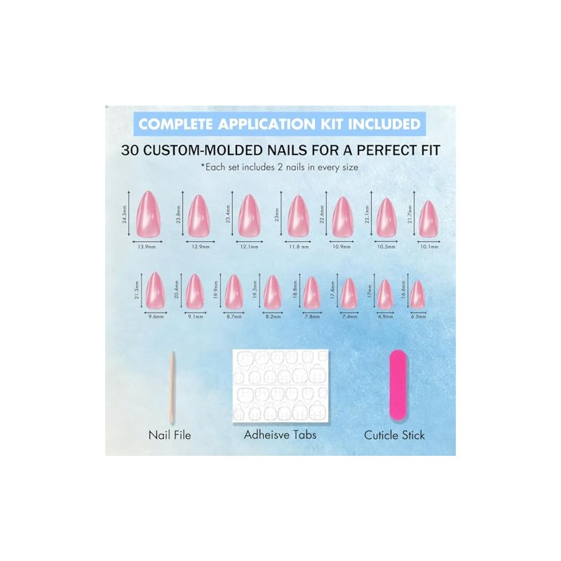 SXVME Uñas postizas Cat Eye color almendra, hechas a mano,