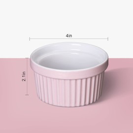 Cibeat 8 oz Ramekins Bowls, Set of 8, Porcelain Dipping Sauce Bowls, Oven Safe, Classic Style Ramekins for Baking Souffle Ramekins, Creme Brulee Porcelain Ramekins - Pink & White