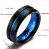 Greenpod 8mm Mens Black Tungsten Ring with Thin Blue Groove