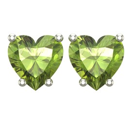 Solid Sterling Silver 5mm Heart Shaped Natural 0.9 CT Peridot Stud Earrings, High Polished Natural Peridot Earrings with Push Backs