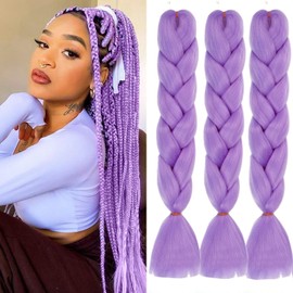 ColorfulPanda 3pcs/pack Hair Extensions for Braiding Crochet Twist Hair Light Purple Color,Yaki Synthetic Easy Jumbo Braids Pre-stretched African Box Braided hair 24inch