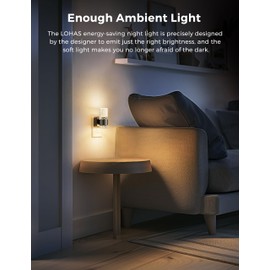 L LOHAS LED Night Light,Dimmable Night Lights Plug into Wall, 2 Pack Acrylic Nightlights with 0-100 LM Adjustable Brightness, 3000K Plug in Night Light with Dusk to Dawn Sensor, for Bathroom Hallway