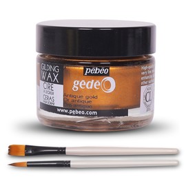 Pebeo Gilding Wax 30ml – Antique Gold Gilding Wax for Crafting, Antiquing Wax for Crafts and Professional Finishing – Gilding Wax for Wood, Metal, and More Bundled with Moshify Application Brushes