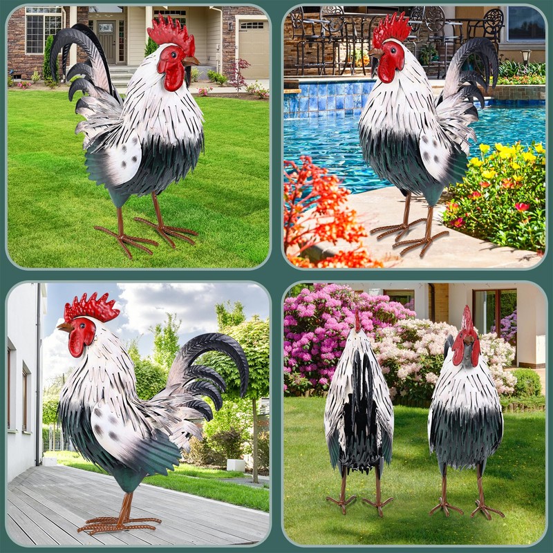 Ratuor Rooster Garden Statue Sculpture Metal Chicken Yard Decor Outdoor