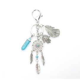 LEEQBCR Dream Catcher Keyring Bohemian Style Metal Keyring Gift for Girls and Women Couples (Light Blue), silver