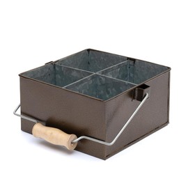 Galvanized Metal Caddy 4 Compartments With Wooden Handle, Flatware Organizer, Utensils Caddy, Silverware Caddy for Kitchen Counter, Picnic, Bathroom, Outdoor, Indoor, Multi Use - Brass Antique