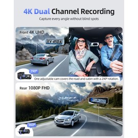 CIEVIE Dash Cam Front and Rear Camera, 5G WiFi & GPS & 64GB Card, 4K+1080P Dual Dash Camera for Cars, 1.5" Display Dashcam, Night Vision, 24H Parking Mode, G-Sensor, Loop Recording, WDR, 170° Angle