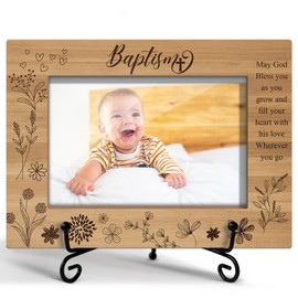 Baptism Frame, Baptism Photo Frame for Boys and Girls, Christening Gifts for Friends, Wooden Picture Frame with Stand, 4"x6" Picture Frame for Tabletop Display, Home Office Decor Shelf Display/XK32