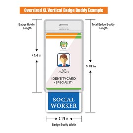 Oversized Social Worker Badge Buddy Vertical - Extra Large Badge Buddies Role I’D Backer Card for Social Workers - 2 1/8 X 5 1/2 - Wear with I’D Holder - USA Printed by Specialist ID (Blue)