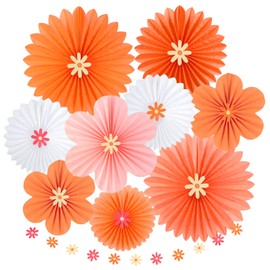 SUNBEAUTY Pack of 9 Paper Fan Decoration Hanging Daisy Garland Pink Orange White Flower Party Decorations for Wedding Birthday Table Decoration Classroom Baby Shower Backdrop Garland