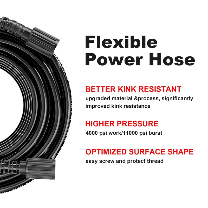 POHIR Pressue Washer Hose 25ft Quick Connect M22 Fittings, 4000