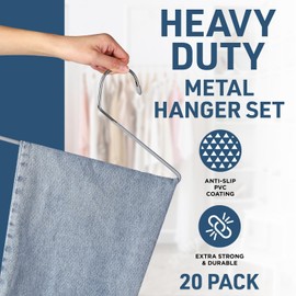 Lifemaster Metal Pants Hanger Set - 20 Pieces Elegant Non-Slip Closet Space Saving Hanger Set for Pants, Trouser, Blankets, and Jeans with Open Ended Sleek Design - Gray