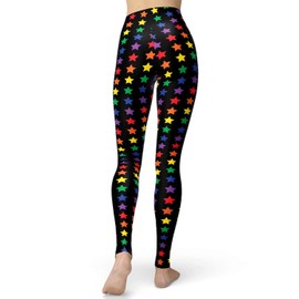 sissycos Women's Rainbow Printed 80s Leggings Buttery Soft Stretchy Pants (Small-Large, Colorful Stars)