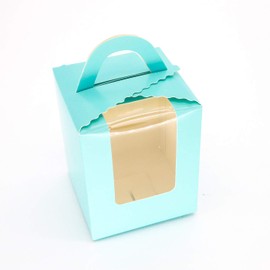 20Pcs Single Cupcake Boxes in Blue Cupcake Gift Boxes with Window and Handle 9.5x9.5x11cm