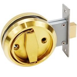 FarBoat 1 Set Recessed Flush Lock for Cabinet 201 Stainless Steel Round Sliding Door Pull Hidden Privacy Locker Knobs Handles (Gold)