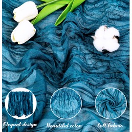 HEIPINIUYE 2 Pcs 13FT Teal Cheesecloth Table Runner 35 x 157 Inches Boho Cheese Cloth Table Runner for Wedding Baby Shower Birthday Party Gauze Table Runner