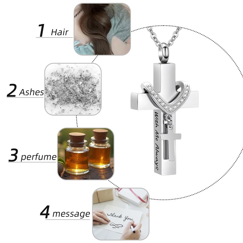 [InfuMemo] Cremation Jewelry for Ashes Pendant - Cross Urn Necklace