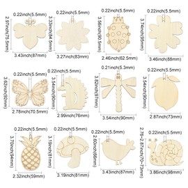 UR URLIFEHALL 60 Pcs 12 Styles Unfinished Wooden Cutouts Insects Animal Shapes Wood Slices with Hole for DIY Painting Crafts Home Garden Decor