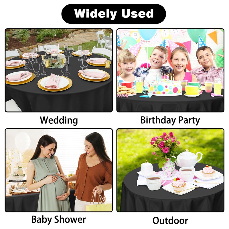 Kopokita 2 Pack Black Round Disposable Plastic Tablecloths 84 inch
