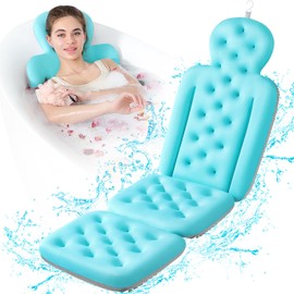 Bathtub Pillow Full Body, Luxury Bath Cushion for Tub with 160 Suction Cups, Bath Mat for Head and Neck Support with Laundry Bag Blue (51.2“ x 16.2”)
