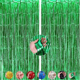 Fringe Foil Curtain Backdrop for Birthday, Anniversary, Wedding, Party Decoration (Green)