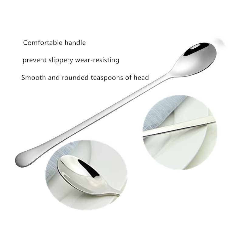 8 Inch Long Handle Spoon Iced Tea Spoons, 4pcs Coffee